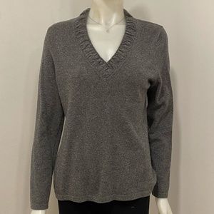 Charter Club 100% Cashmere Gray V-Neck Sweater Large